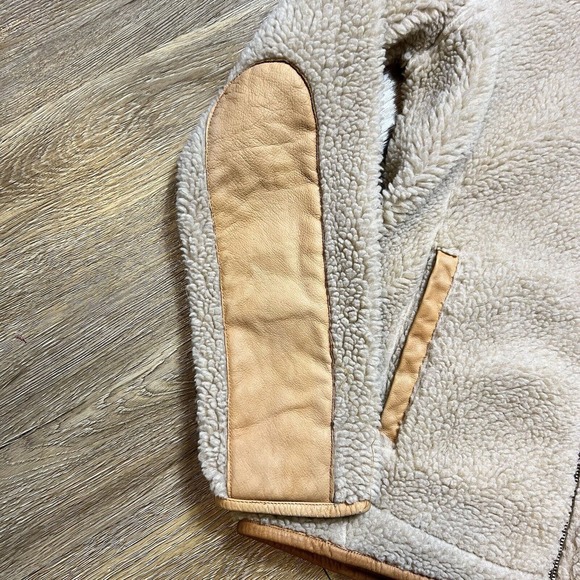 Orvis Jacket Sherpa Fleece Tan Brown Elbow Patch Leather Trim Small - Picture 6 of 14